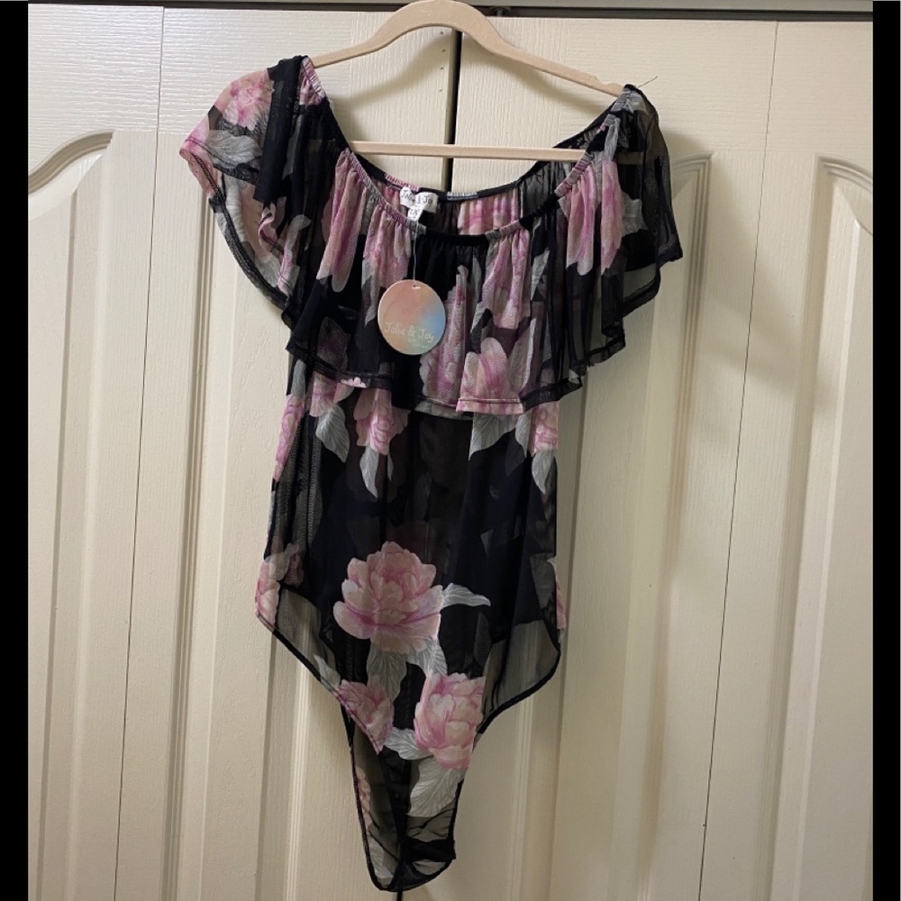 See - Thru Flower Off The Shoulder Body Blouse